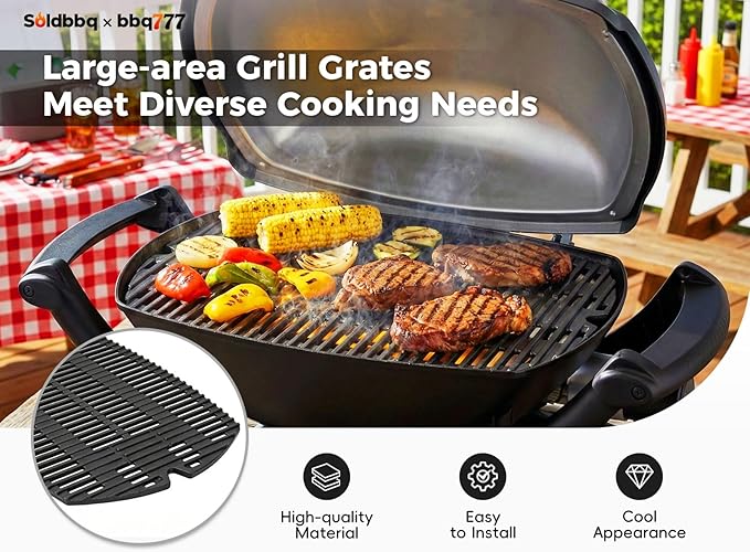7582 7644 Replacement Cooking Grates for Weber Baby Q Series, for Weber Q100 Q120 Q1000 50060001 51060001 52020001 Q1200 Q1400, Matte Cast Iron Cooking Grid for Weber Baby Q