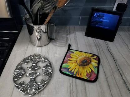 Caroline's Treasures JMK1268PTHD Sunflowers Pair of Pot Holders Kitchen Heat Resistant Pot Holders Sets Oven Hot Pads for Cooking Baking BBQ, 7 1/2 x 7 1/2