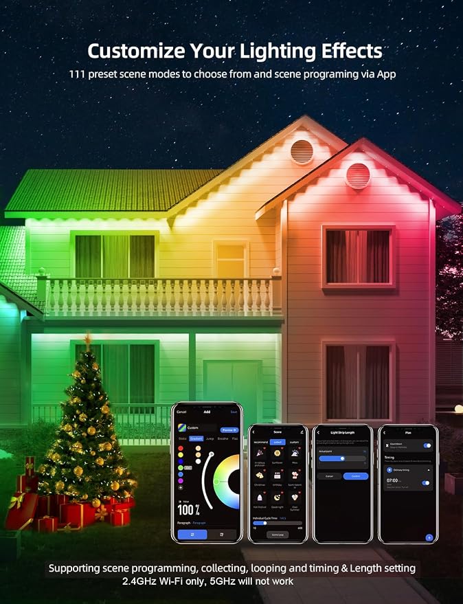 APPECK Permanent Outdoor Lights 100FT with 72 LEDs, Smart Eaves Lights RGBW | IP65 Waterproof Outdoor String Lights, DIY Scene Modes, App/Remote Control, for Christmas/Holidays, Alexa Compatible, White