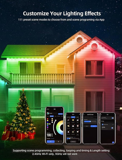 APPECK Permanent Outdoor Lights 100FT with 72 LEDs, Smart Eaves Lights RGBW | IP65 Waterproof Outdoor String Lights, DIY Scene Modes, App/Remote Control, for Christmas/Holidays, Alexa Compatible, White