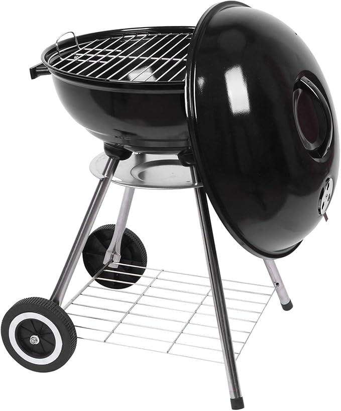 Black 18 Inch Charcoal Grill, Portable BBQ Stove with Wheel, Outdoor Camping Kettle Barbecue for Garden Patio,Rollable Side Wheel for Easy Mobility,18 Inch Charcoal Grill, Portable BBQ Stove
