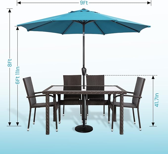 Sun-Ray 9' Round Patio Umbrella with Push-Button Tilt and Hand Crank Lift System, Market Umbrella for Porch, Deck, and Patio