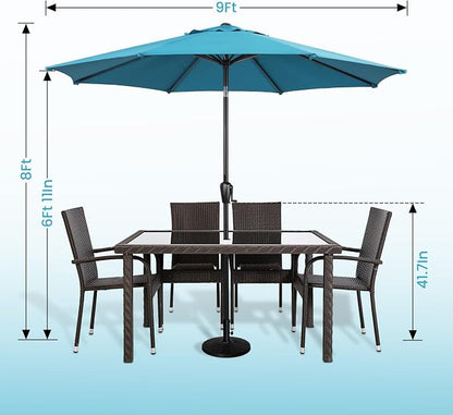 Sun-Ray 9' Round Patio Umbrella with Push-Button Tilt and Hand Crank Lift System, Market Umbrella for Porch, Deck, and Patio