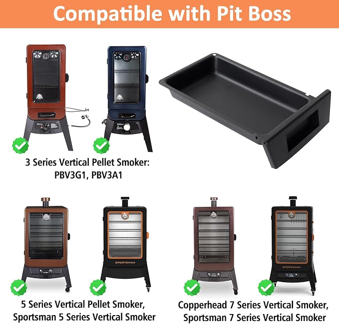 Grease Tray for Pit Boss Vertical 3/5 Series & Copperhead/Sportsman Smoker | Fits Pit Boss 3/5 Vertical, Copperhead 7, Sportsman 5/7, Coated Steel, Non-Stick, Catches Grease, Easy Clean