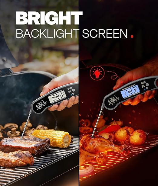 Meat Thermometer Digital – Instant Read Food Thermometer for Grilling, BBQ, Air Fryer, Smoker, Candy Making with Foldable Probe, Kitchen Gadgets, BBQ Essentials, Gift for Dad, Men, Grey