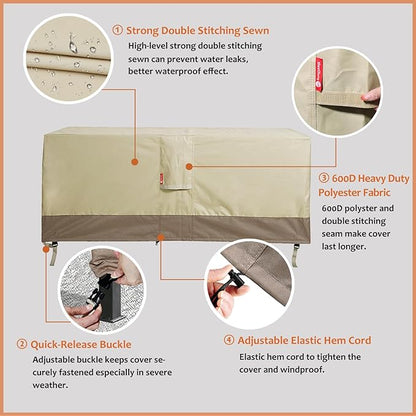 SheeChung Fire Pit Cover Rectangular 58"L x 28"W x 24"H,Waterproof 600D Heavy Duty Outdoor Fire Table Covers,56",57",58" Rectangular Cover Fits Propane Gas Fire Pit,Deck Box,Beige