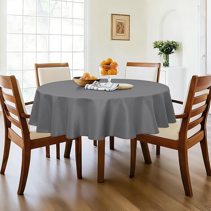 DWCN Round Tablecloth 90 Inch - Waterproof & Stain Resistant Spillproof Washable Polyester Fabric for Dining Room Kitchen, Dining, Party, Weddings and Restaurants, Light Grey