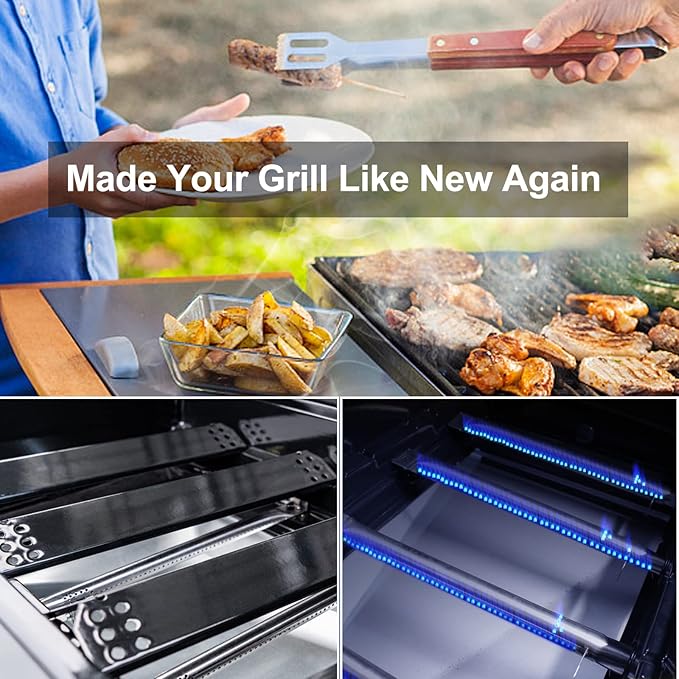Hisencn Grill Replacement Parts for Expert 720-0789H 4 Burner Gas Grill Stainless Steel Burner Tube and Porcelain Steel Heat Shield Heat Tent Plates Repair Kit for Walmart Expert 720-0789H (4-Pack)