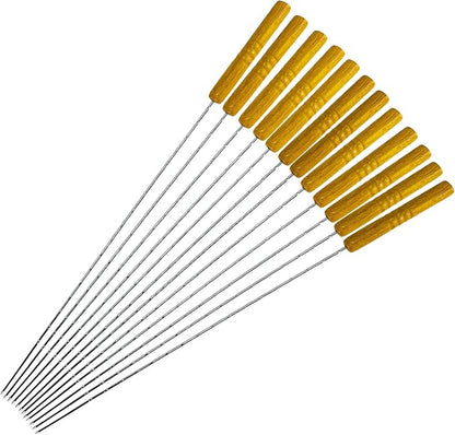 12 Metal Skewers with Wooden Handles, 16 inch BBQ Kabob
