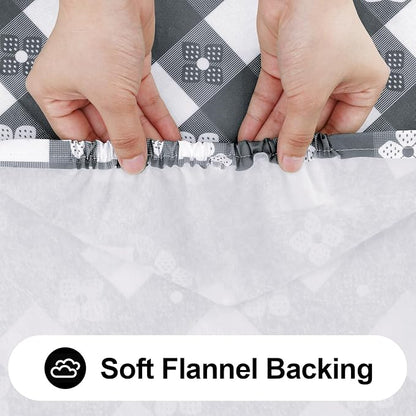 Rectangle Picnic Table Cloth, Waterproof Elastic Fitted Table Covers for 6 Foot Tables, Flannel Backed Plastic Vinyl Tablecloths for Camping, Dining and Indoor (Black & White+Grey & White)