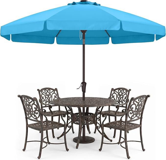 ABCCANOPY 9FT Scalloped Patio Umbrella Table Market Umbrella, Lake | Durable 8 Sturdy Fiberglass Ribs, Push Button Tilt and Crank, UV Protection Waterproof Outdoor Umbrella, Valance Style