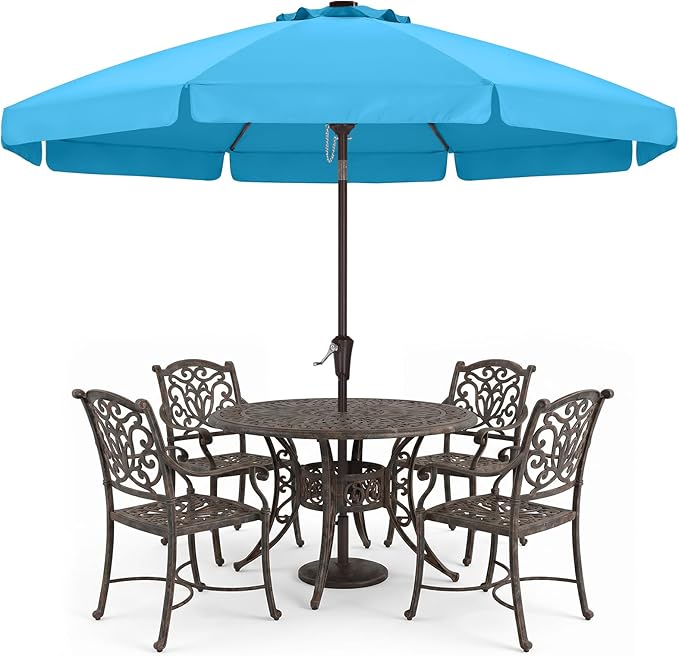ABCCANOPY 10ft Scalloped Patio Umbrella, Outdoor Table Umbrella with Tilt and Crank, Fiberglass Ribs Deck Umbrella for Patio, Pool, Garden, Picnic (Turquoise)