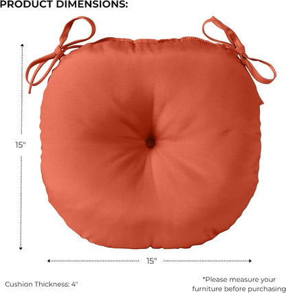 15 x 15 Round Bistro Chair Cushion, Reversible Patio Seat Cushion with Attached Ties, Polyester Fabric, Recycled Polyfiber Fill, Set of 2 - Rust