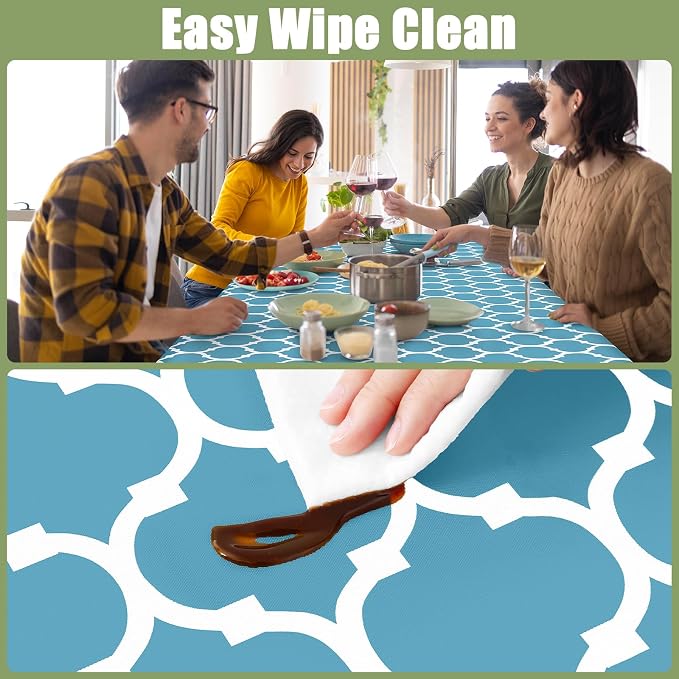 Smiry Picnic Fitted Table Cover, 4 Foot Flannel Backed Vinyl Tablecloth | Waterproof Elastic Stretch Table Cloth, Wipeable Plastic Tablecloth for Camping, Indoor & Outdoor (Light Blue, 30" x 48")