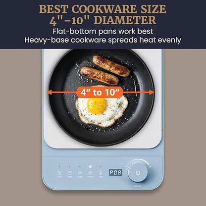 Elite Gourmet Slim Portable Induction Cooktop, 1500W, 10 Power Levels | Digital touch controls, precise 140°F-465°F range, built-in timer & child lock, 2in countertop design