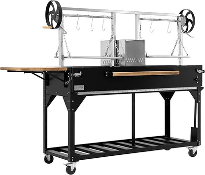 KoolMore 92 in. Charcoal and Wood BBQ Grill, Santa Maria Argentine Style Grill with Dual Adjustable Grate, Heavy Duty, in Black