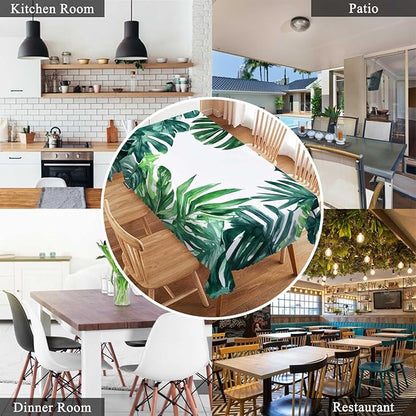 Swono Tropical Leaves Tablecloths Watercolor Palm Leaves Green Kitchen Dinning Tabletop Decoration, Polyester Table Cover for Indoor Outdoor 50x72 Inch Tablecloth
