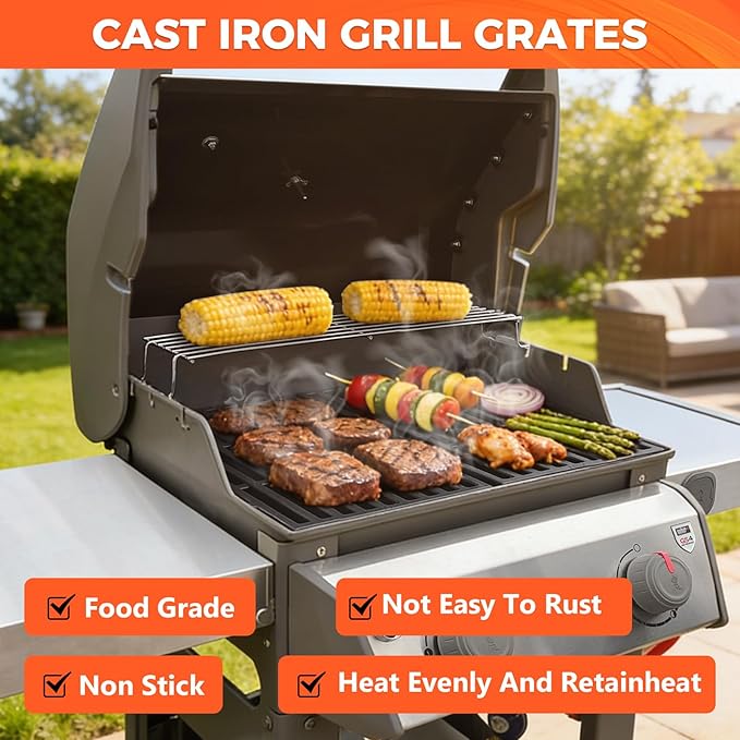 QuliMetal 7637 Grill Grates for Weber Spirit E210,E220,S210,S215 with Front Control,Replacement Grill Parts for Weber Spirit 200 & GS4 Spirit II E210,Spirit II E220,17.5 x 10.2 Inch,2-Pack