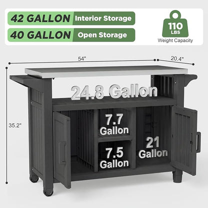 Bifanuo Outdoor Grill Table Grill Cart with Stainless Steel Top & Storage Cabinet for Food Prep and Storage, Portable and Durable with Wheels (Standard Black)