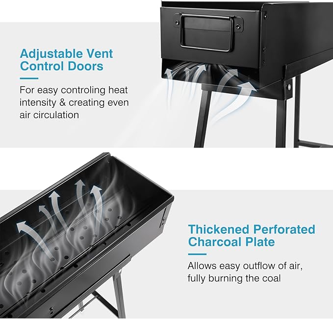 IRONWALLS Portable Charcoal Grills Outdoor Cooking, Rectangular Folded Barbecue Grill 32”, Stainless Steel Lamb Skewer Grill with 25pcs Kebab Skewer & Storage Shelf for Camping, Picnic, Commercial Use