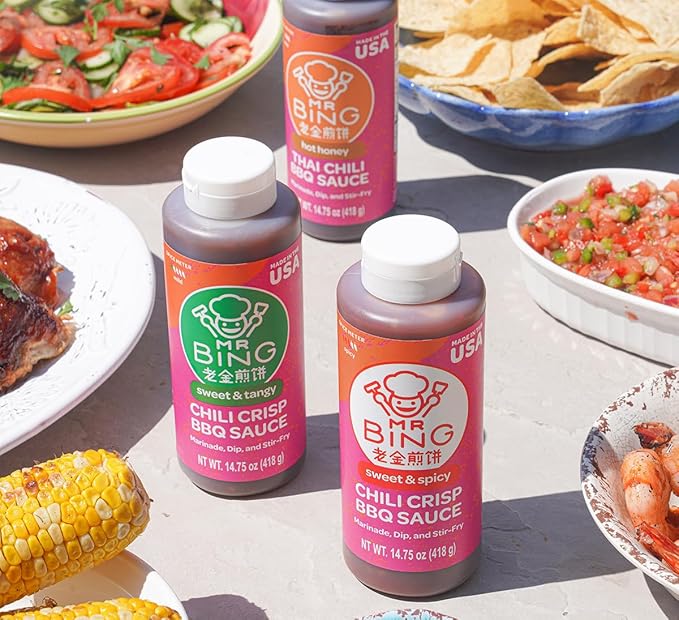 Mr Bing Sweet & Spicy Chili Crisp BBQ Sauce, 14.75 oz, Marinade Dip and Stir-Fry Sauce, Made in USA, Gluten-Free, MSG Free (Pack of 1) (Sweet & Spicy Korean BBQ)