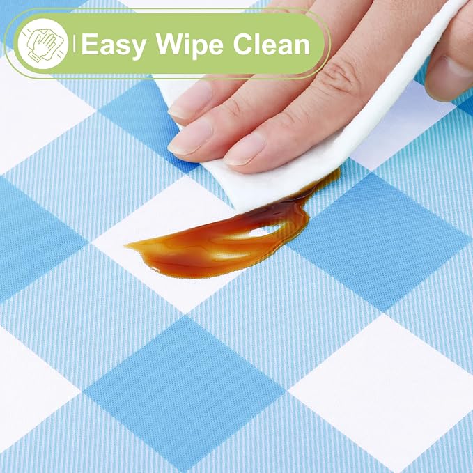 Smiry Picnic Table Cloth, Vinyl Tablecloths with Flannel Backing, 52"x70" | Waterproof Rectangle Table Cloth, Wipeable Buffalo Plaid Table Cover for Indoor and Outdoor (Baby Blue & White)