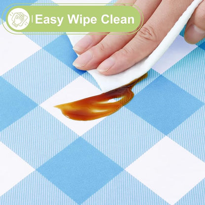 Smiry Picnic Table Cloth, Vinyl Tablecloths with Flannel Backing, 60"x84" | Waterproof Rectangle Table Cloth, Wipeable Buffalo Plaid Table Cover for Indoor and Outdoor (Baby Blue & White)