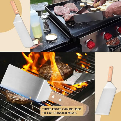 Commercial Griddle Tools Set – Stainless Steel Grill Spatula, Scraper & Dough Cutter for Flat Top Grill, Outdoor BBQ & Kitchen Griddle