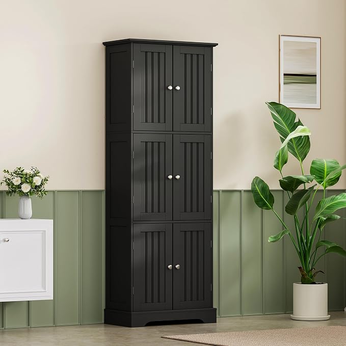 ChooChoo 63.2" Tall Bathroom Storage Cabinet with 6 Doors | Freestanding Floor Cabinet, Adjustable Shelves, Pantry Cabinet for Bathroom, Kitchen, Laundry Room, White