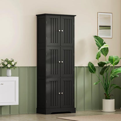 ChooChoo 63.2" Tall Bathroom Storage Cabinet with 6 Doors | Freestanding Floor Cabinet, Adjustable Shelves, Pantry Cabinet for Bathroom, Kitchen, Laundry Room, White
