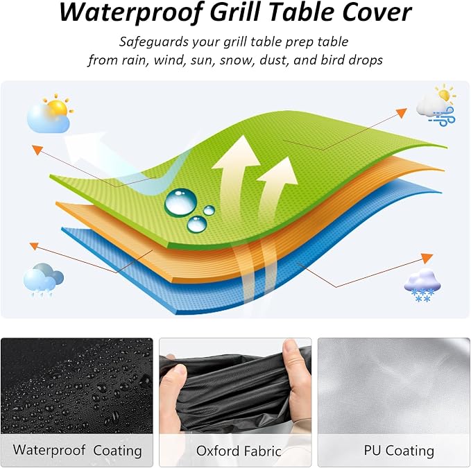 TheElves Table Cover 43"x20"x32" for Feasto IWDOO Polar Aurora Grill Cart | Waterproof Dustproof Weather Protection Outdoor Table Cover for Prep Table, Side Table, Grill Cart, Bar Cabinet, Dining Table