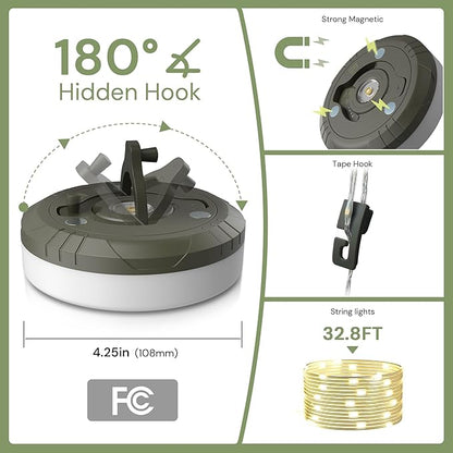 L LOHAS LED Upgraded 2 Packs Camping String Lights, 4 in 1 Quick Recovery Waterproof Camping Lights, 32.8FT with 8 Modes, Camping Essentials for Yard, Tent, Hiking, Patio, and Christmas Decor