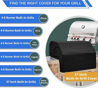 Covers & All Built-in Grill Cover for Outdoor Grill – Heavy Duty 12 oz Waterproof Built-in BBQ Grill Cover, PVC-Coated Polyester with Elastic Hem for Snug Fit (57 x 27 x 26 inches, Black)