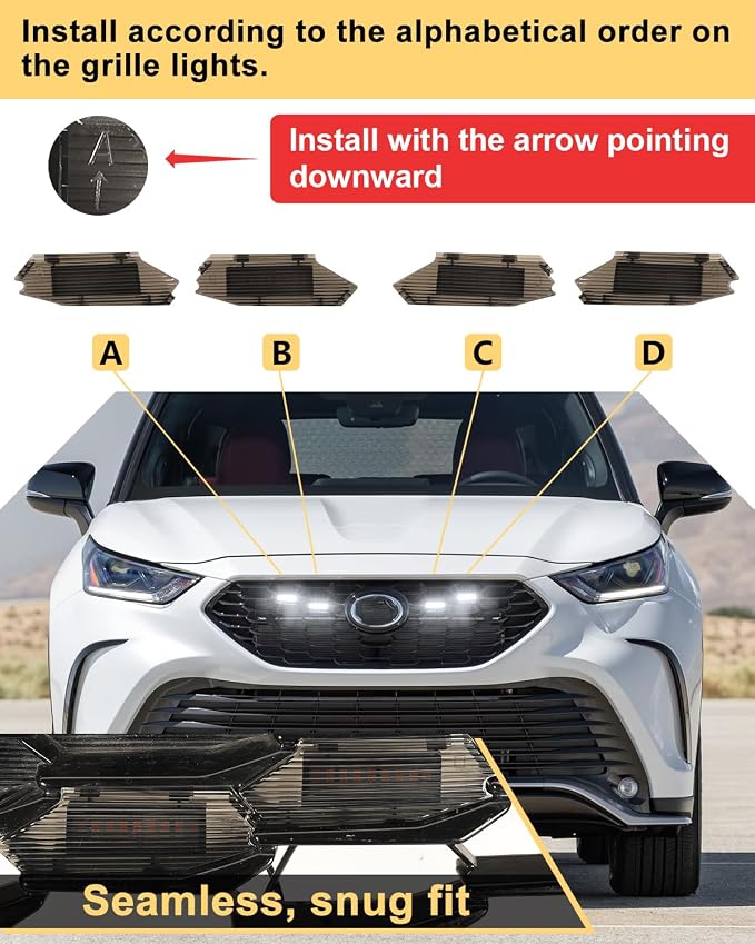 LED Front Grill Lights for Toyota Highlander XSE 2020-2025 2026, White | Highlander XSE Raptor Grille Lights, Upgrade Highlander XSE LED Lights, Snap-in Installation, OEM Style, Off-road Driving