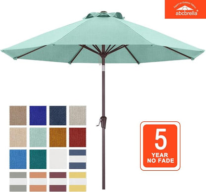 ABCCANOPY OLEFIN® 5-Year No Fading 9FT Outdoor Patio Umbrella(Light Blue) | Fade & UV Resistant Fabric,8 Fiberglass Ribs，Wind Vent，Crank Lift & Tilt,Outdoor Table Umbrella for Deck,Backyard,Yard