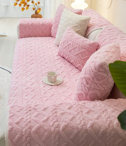 vctops Geometric Jacquard Plush Sofa Couch Covers Farmhouse Neutral Non Slip Sectional Couch Cover Soft Warm Sofa Slipcover for Dogs, Children, Pets Furniture Protector (Pink,36"x82")