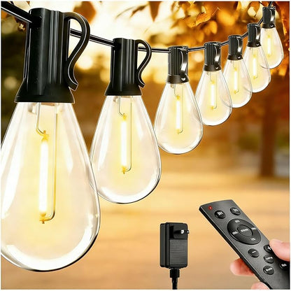 REEMEER 100FT LED Outdoor String Lights with Remote, Dimmable Timing 3 Light Modes Outside Patio Lights for Backyard Porch Deck Garden Balcony Pool Party Hanging Lighting Decor