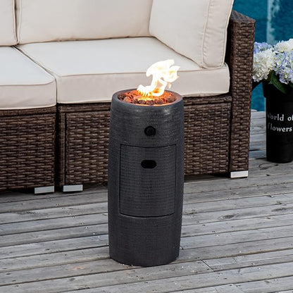 COSIEST Outdoor Propane Fire Pit Table w Compact Ledgestone 11-inch Round Graphite Base, Certified, 40,000 BTU, Free Lava Rocks, Touch-up Pen, Fits 20lb (Black)