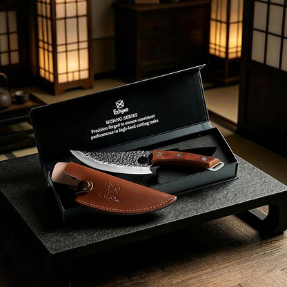 Viking Chef Knife with Premium Leather Sheath - Japanese Kitchen Knife for Meat Cutting, BBQ, Camping, Cooking, Ergonomic Handle Gift for Men