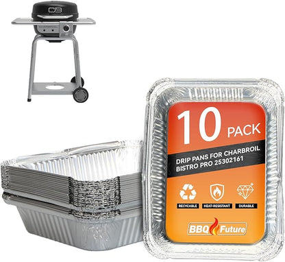 Grill Drip Pans for Charbroil Bistro Pro 25302161 25302145 25302146 Grill | Aluminum Disposable Grease Tray Liner Parts for Char Broil Patio Bistro Electric Gas Grill, 10-Pack
