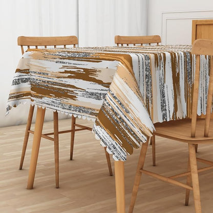 Abstract Striped Rectangle Tablecloth 60x120 Inch Brown and White Old Texture Grunge Stripes Vintage Mosaic Dust-Proof Table Cover Protector for Home Kitchen Restaurant Picnic Camping BBQ