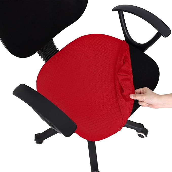 Smiry Office Computer Chair Seat Covers for Desk, Anti-dust Protector | Stretch Jacquard Removable Washable Desk Chair Seat Cushion Protectors, Red