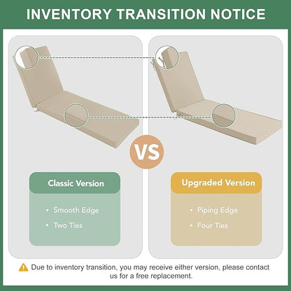 Summsun Chaise Lounge Cushions Outdoor - Waterproof and Fade Resistant Sun Lounger Replacement Cushions - Patio Lounger Pads with Removable Cover for Pool, Deck, Lawn, 80 x 26 x 3 Inch, Cream