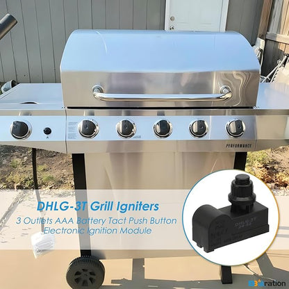 DHLG-3T Grill Igniters for Charbroil Performance Grill, 3 Outlets AAA Battery Tact Push Button Electronic Ignition Module, Grill Ignitor Replacement for Charbroil Grill Igniter Replacement