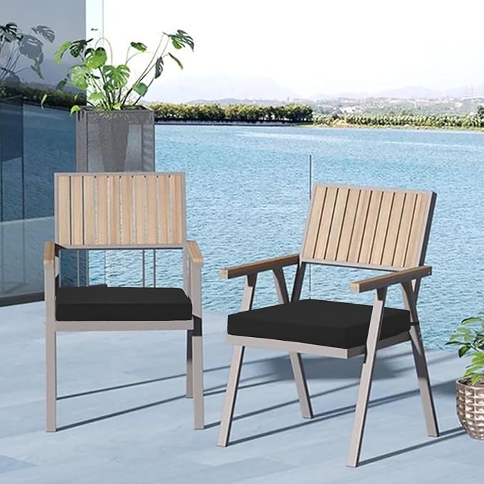 Cozyide Outdoor Chair Cushions, Waterproof Patio Seat Cushions with Adjustable Straps, Square Corner Patio Chair Cushions for Garden, Black, 18.5x16x3 Inch (Pack of 4)