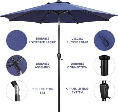 Sun-Ray 9' Round Patio Umbrella with Push-Button Tilt and Hand Crank Lift System, Market Umbrella for Porch, Deck, and Patio