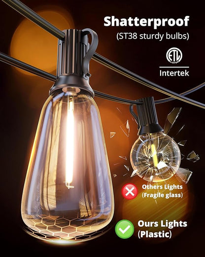 VIPAR Outdoor String Lights 120FT Patio Lights Outdoor Waterproof with 56+2 Shatterproof ST38 Edison Lights Bulb, LED Outside Hanging Light Connectable for Backyard, Porch, Garden, yard, Bistro, 2700K
