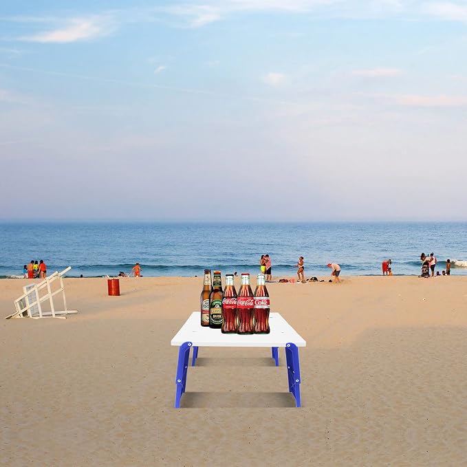 Modern-Depo 15.9"x14.2"x9.6" Large Portable Folding Beach Table for Sand Foldable Height Adjustable Side Table Desk for Camping Picnic BBQ with Carry Bag, Blue | Foldable Side Table Desk for Camping Picnic BBQ with Carry Bag, for Sand, Modern-Depo