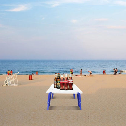Modern-Depo 15.9"x14.2"x9.6" Large Portable Folding Beach Table for Sand Foldable Height Adjustable Side Table Desk for Camping Picnic BBQ with Carry Bag, Blue | Foldable Side Table Desk for Camping Picnic BBQ with Carry Bag, for Sand, Modern-Depo