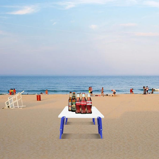 Modern-Depo 15.9"x14.2"x9.6" Large Portable Folding Beach Table for Sand Foldable Height Adjustable Side Table Desk for Camping Picnic BBQ with Carry Bag, Blue | Foldable Side Table Desk for Camping Picnic BBQ with Carry Bag, for Sand, Modern-Depo